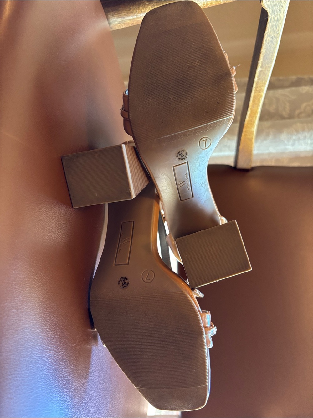 Worthington Tan Patent Block Heel Sandals with Chain Detail - Picture 4 of 4